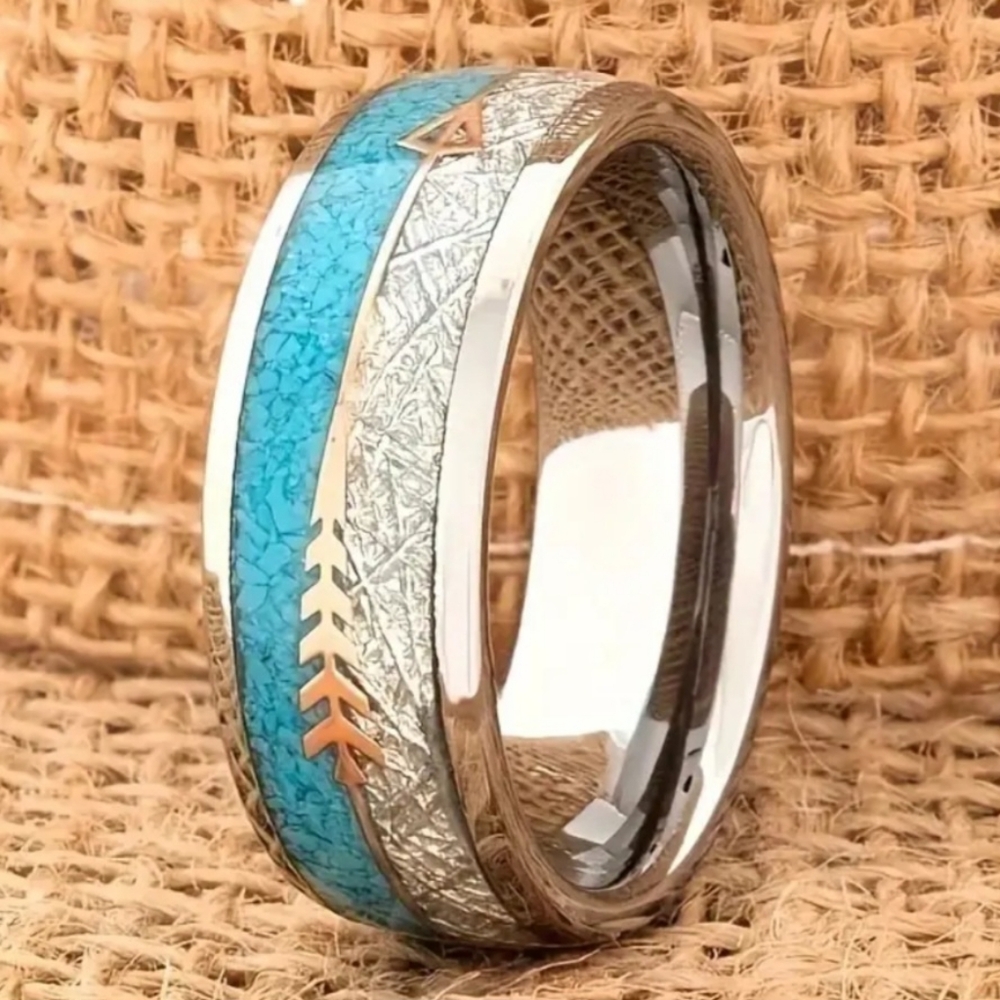 New Beautiful Turqouise 8mm Arrow Stainless Steel Ring Band.  Most Sizes Availab